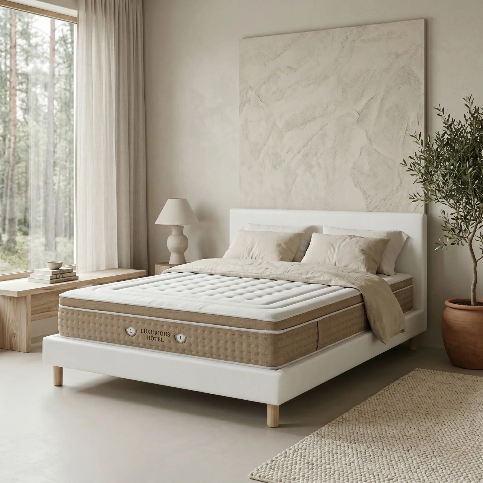 Ensemble avec lit fixe et matelas d'hôtel - Collection Simili cuir - Image 2