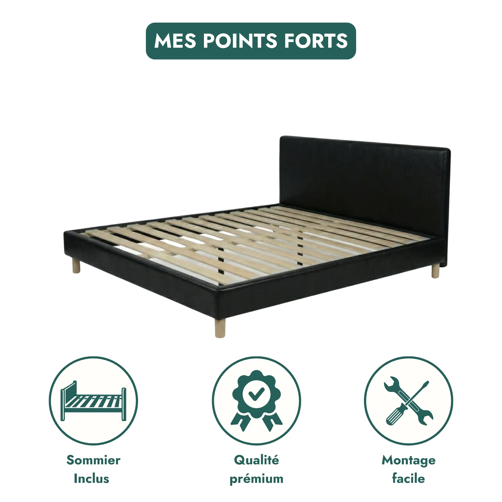 Ensemble avec lit fixe et matelas d'hôtel - Collection Simili cuir - Image 9