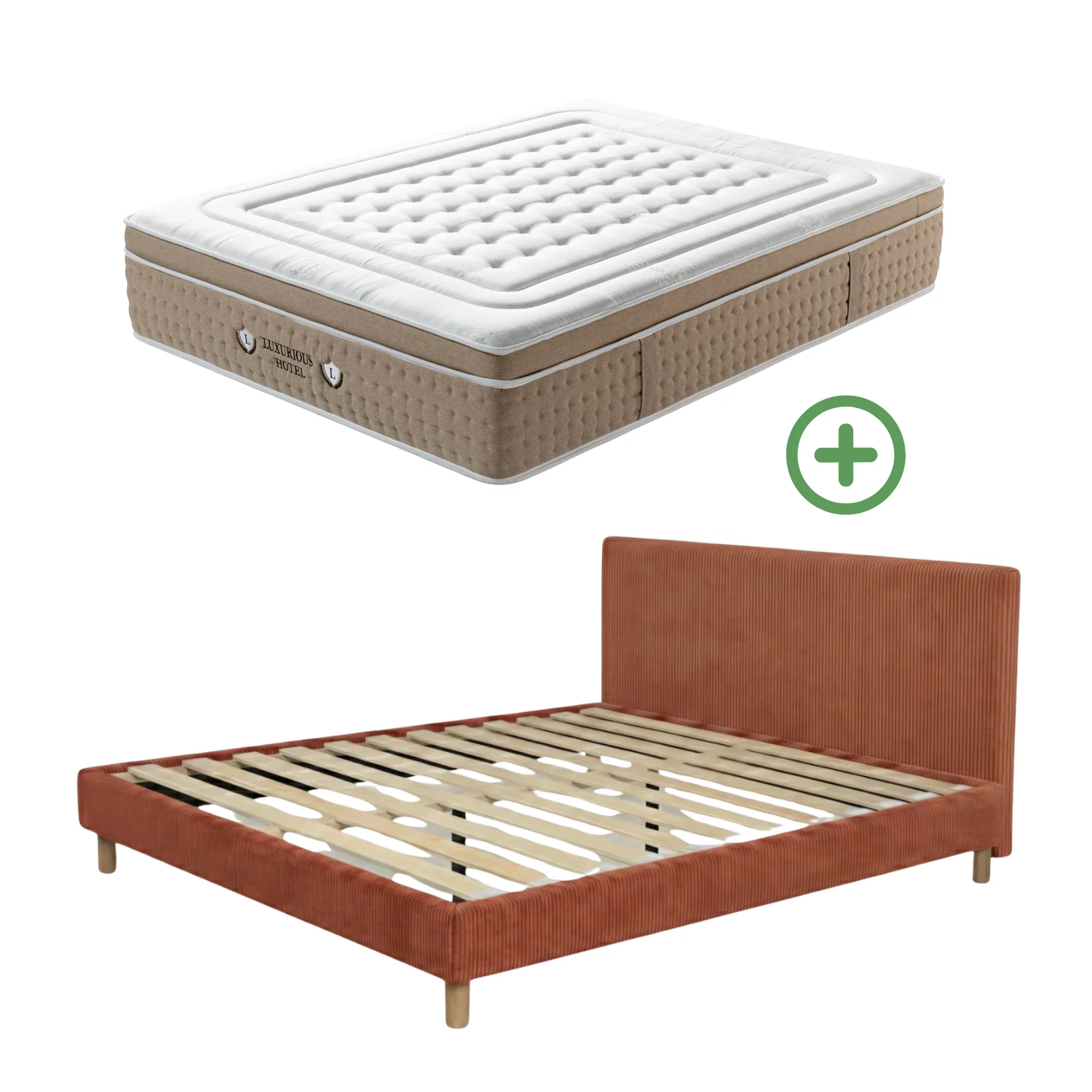 Ensemble avec lit fixe et matelas d'hôtel - Collection Velours côtelé - Image 10
