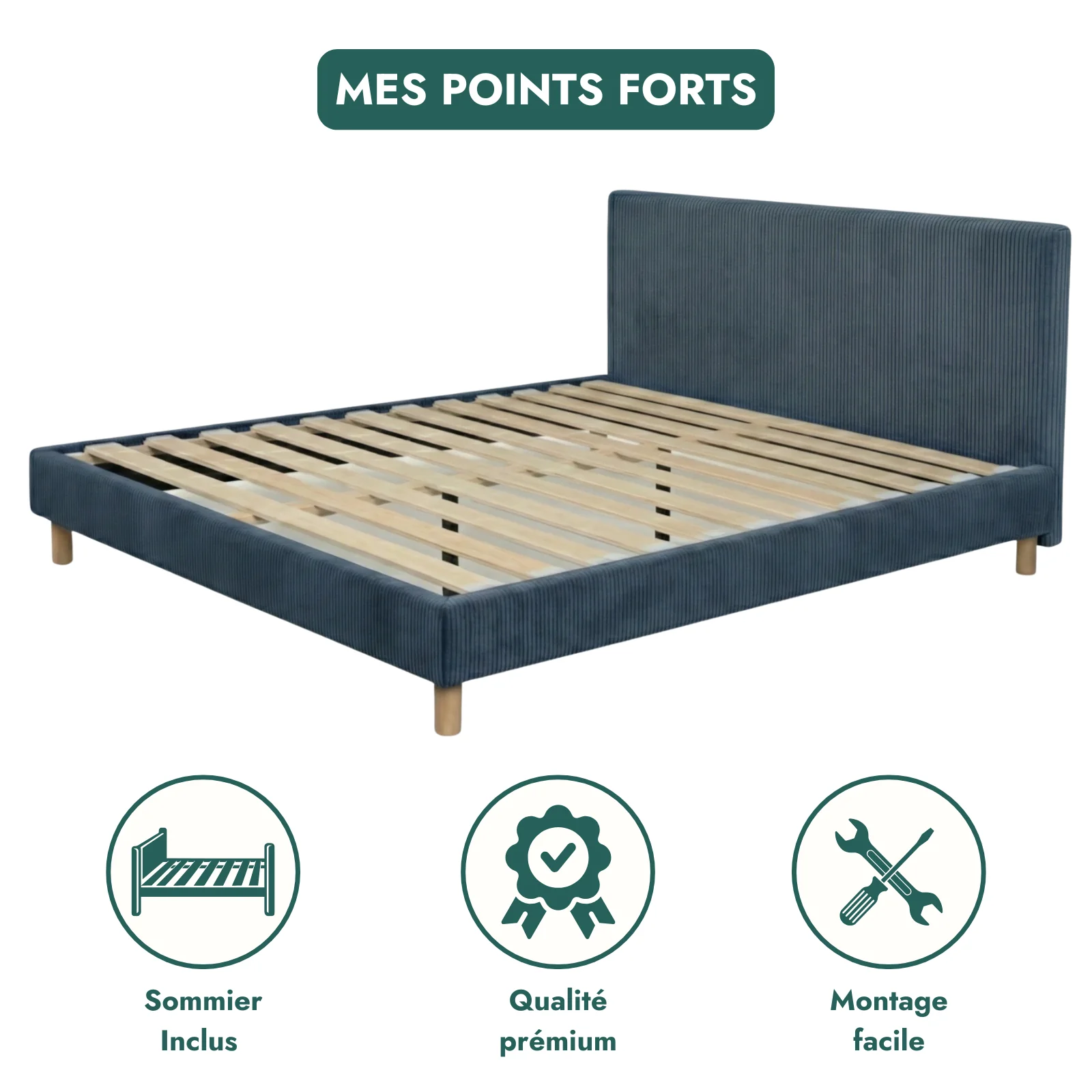 Ensemble avec lit fixe et matelas d'hôtel - Collection Velours côtelé - Image 14