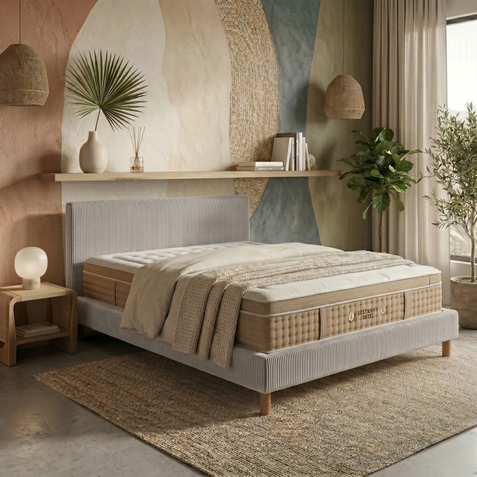 Ensemble avec lit fixe et matelas d'hôtel - Collection Velours côtelé - Image 4