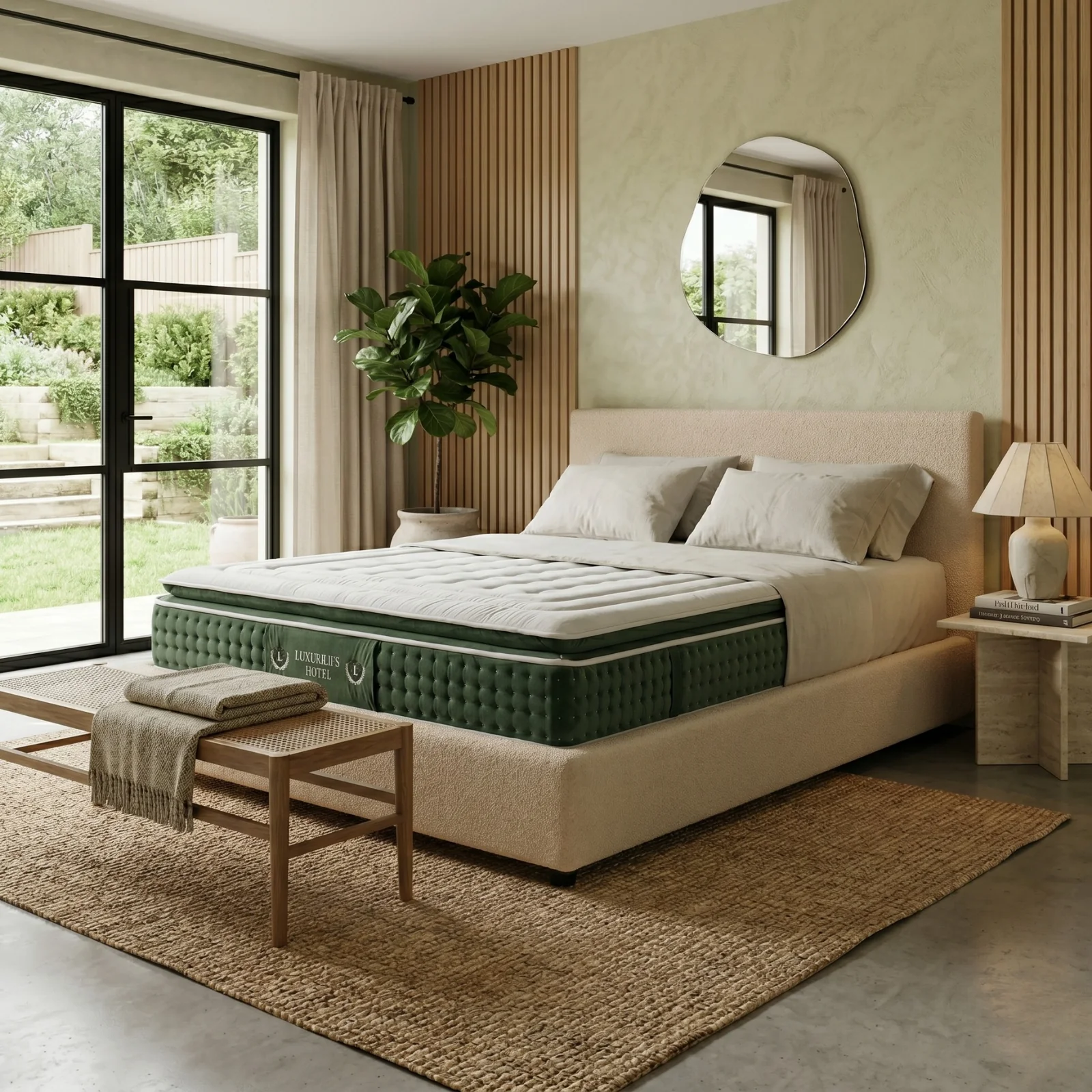 Ensemble literie complet avec lit coffre et matelas d'hôtel - Collection Bouclette