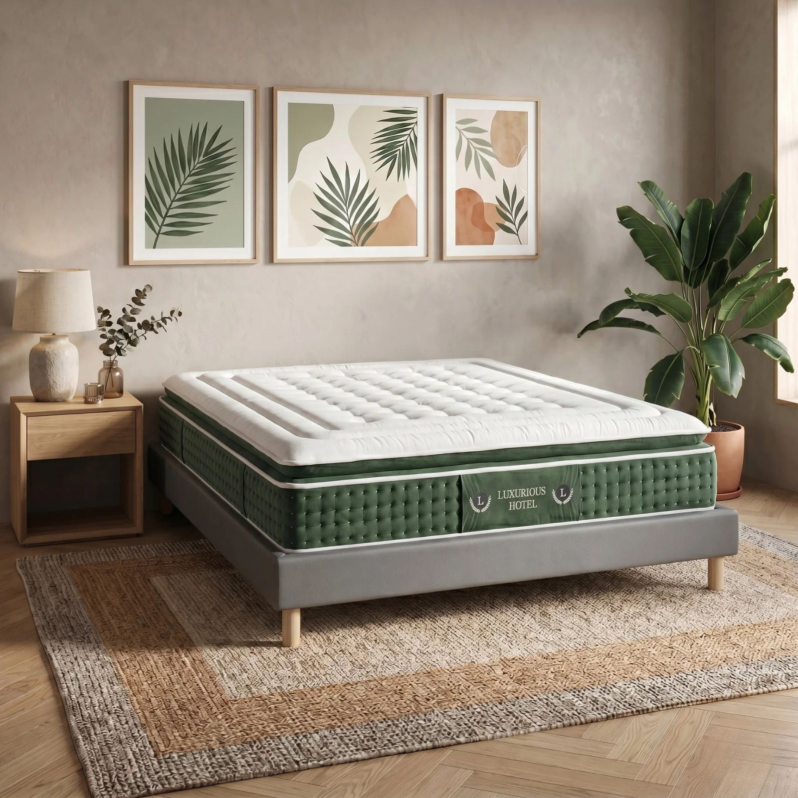 Ensemble literie complet avec lit et matelas d'hôtel - Collection Simili cuir - Image 3