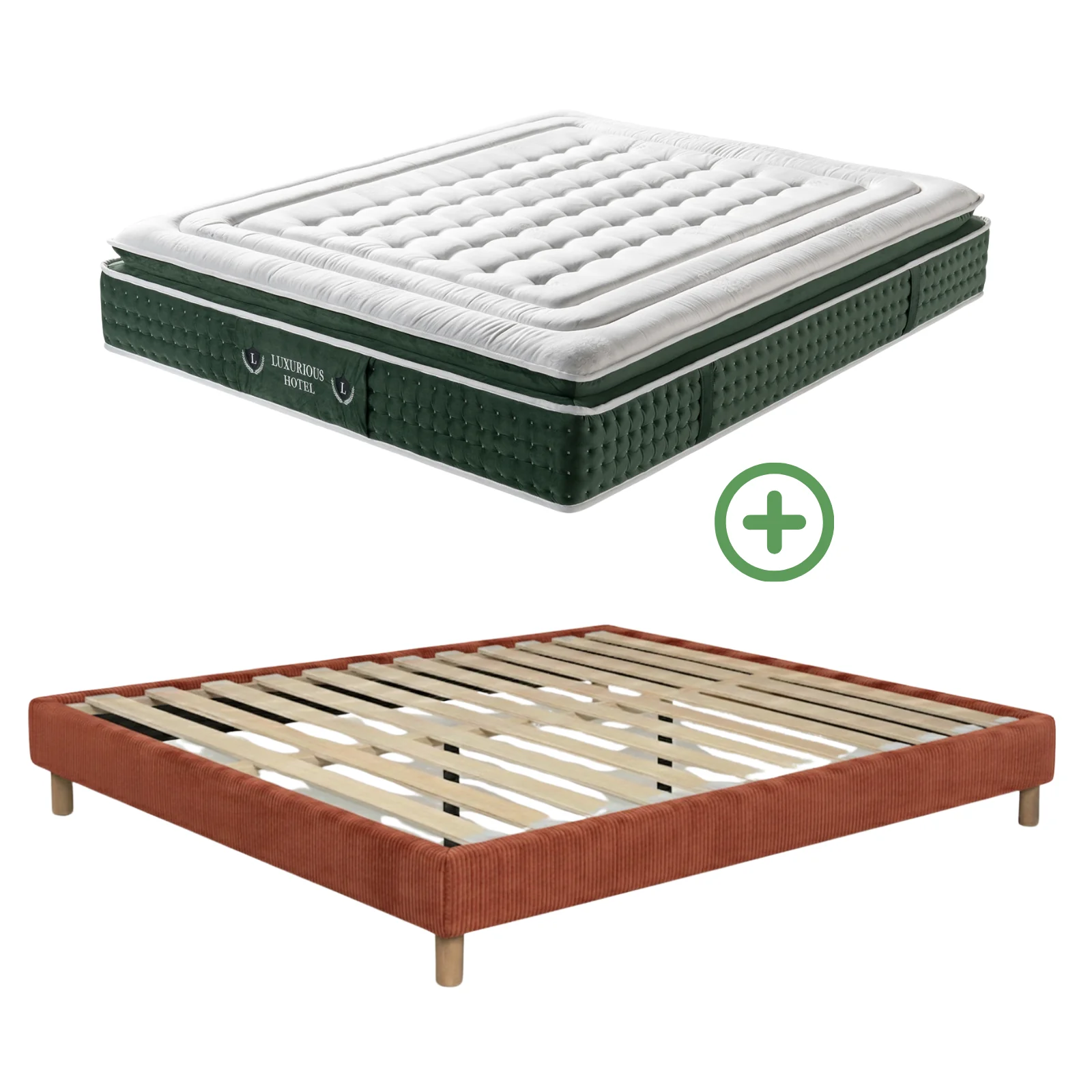 Ensemble literie complet avec lit et matelas d'hôtel - Collection Velours côtelé - Image 7