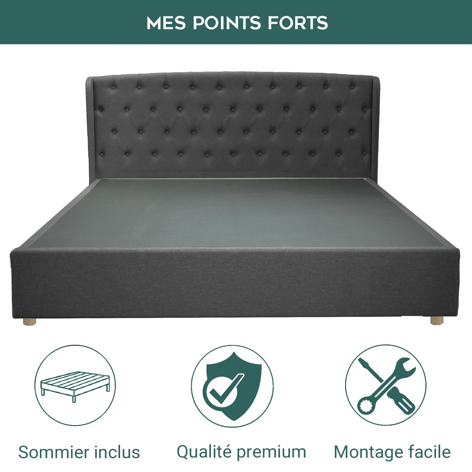 Lit capitonné Clémentine : simili cuir et sommier à lattes en bois - Image 2