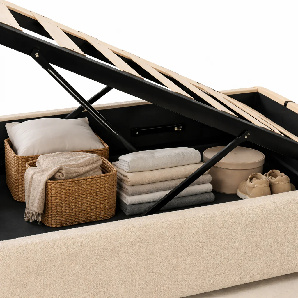 Lit coffre bouclette, lattes flexibles, grand espace de stockage - Collection Vegas - Image 11