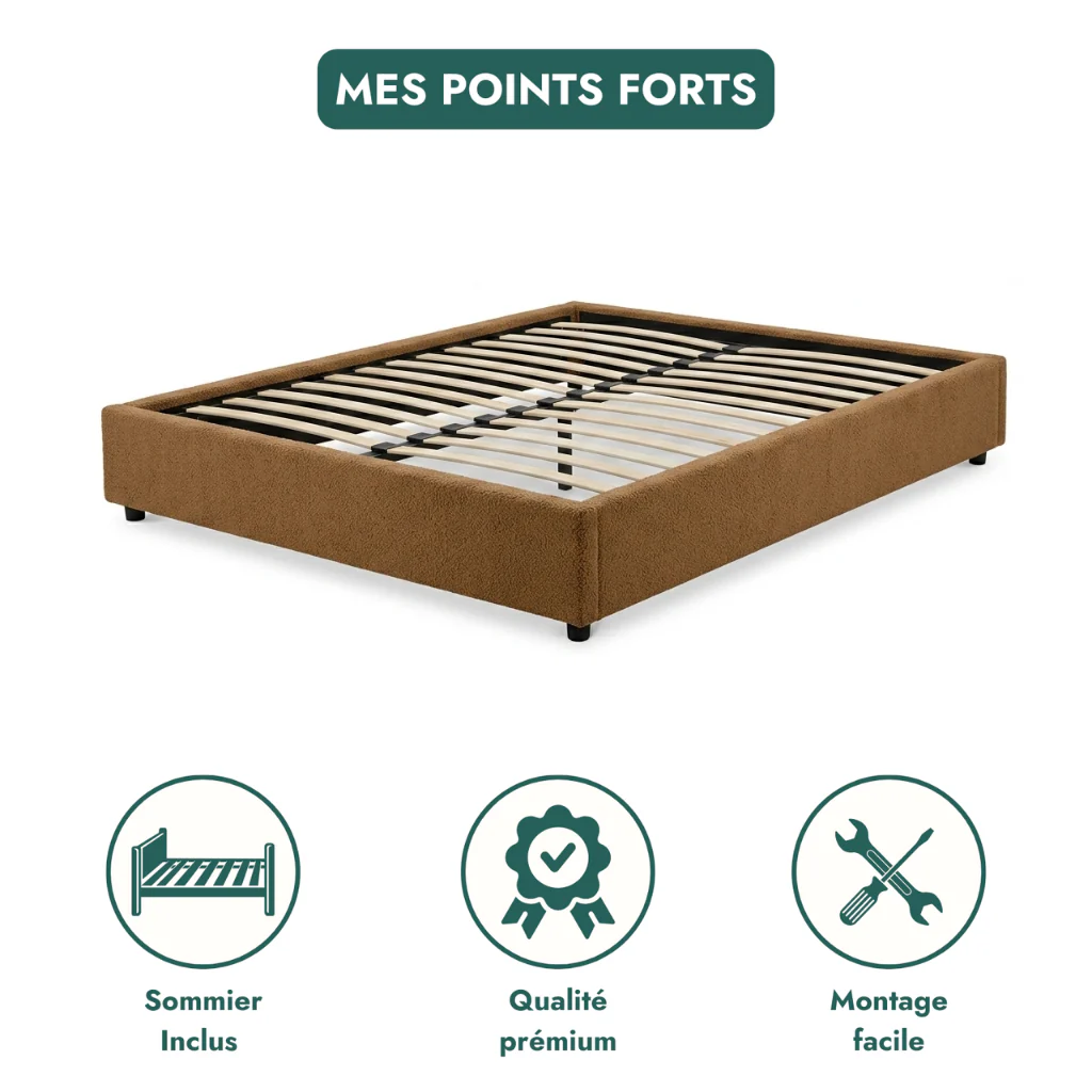 Lit coffre bouclette, lattes flexibles, grand espace de stockage - Collection Vegas - Image 14