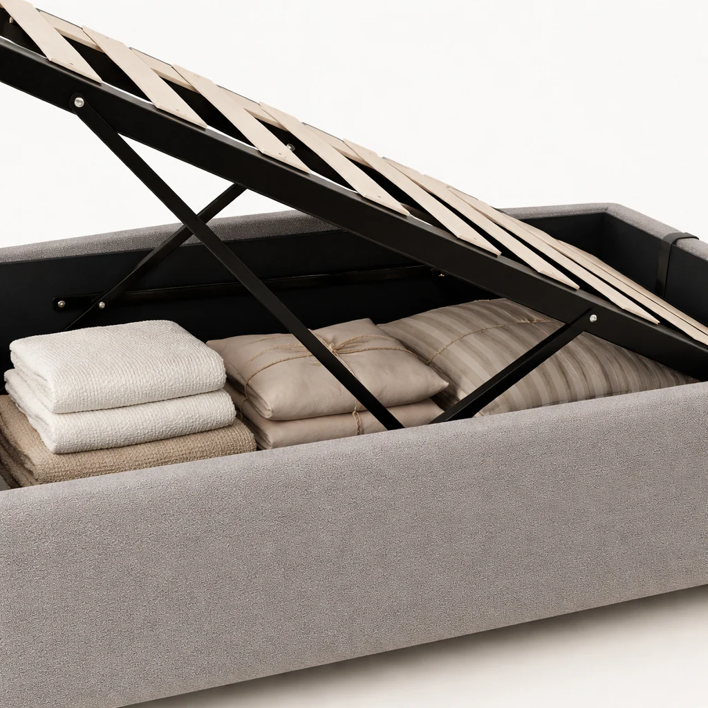 Lit coffre bouclette, lattes flexibles, grand espace de stockage - Collection Vegas - Image 8