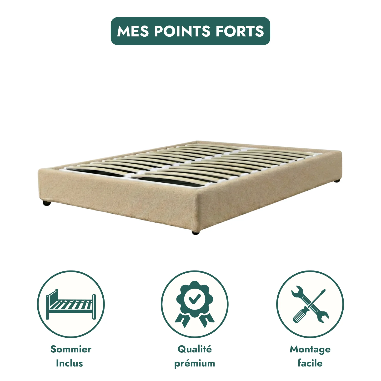 Lit coffre bouclette, lattes flexibles, grand espace de stockage - Collection Vegas - Image 9