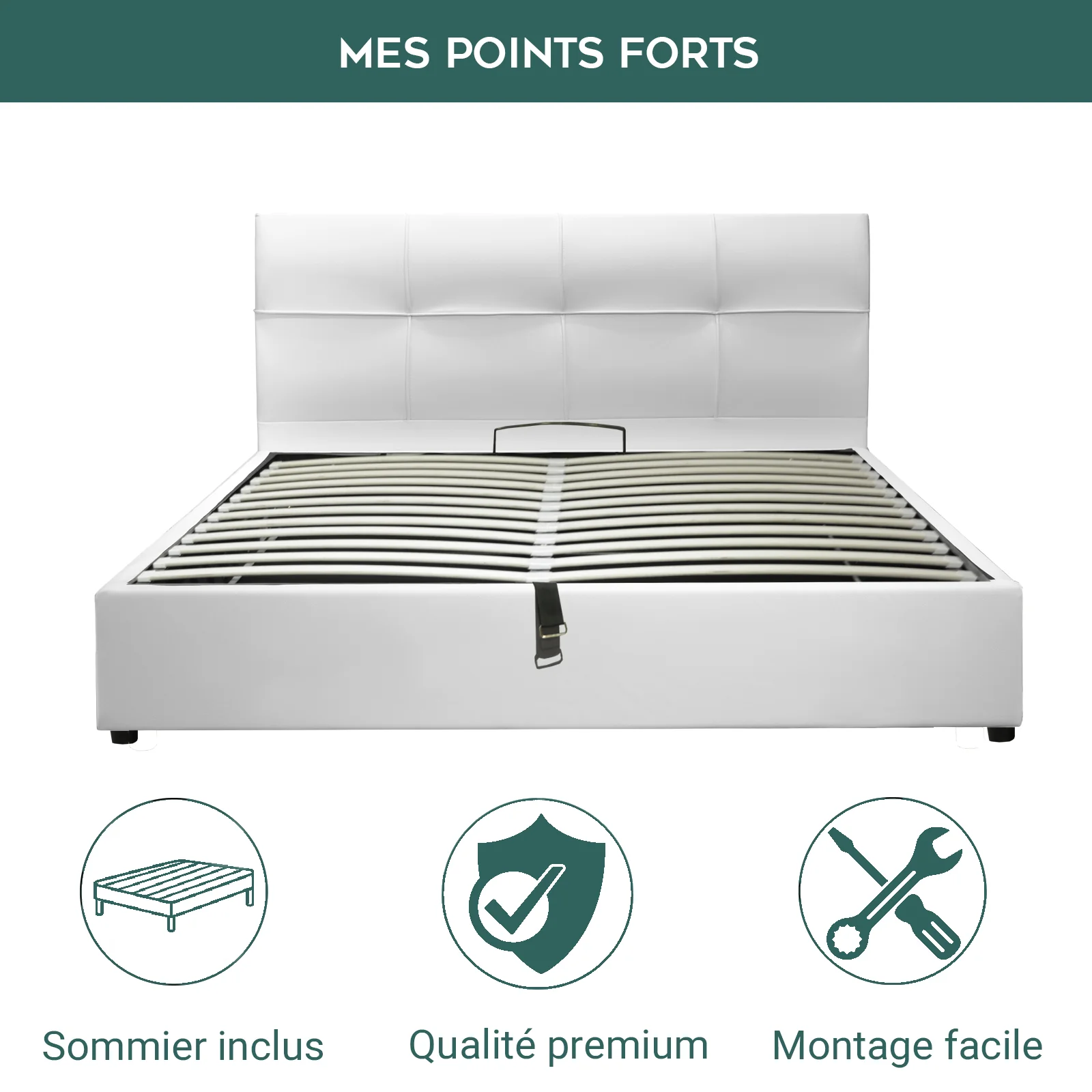 Lit grand coffre avec tête de lit capitonnée en simili cuir - Collection VariLuxe - Image 16