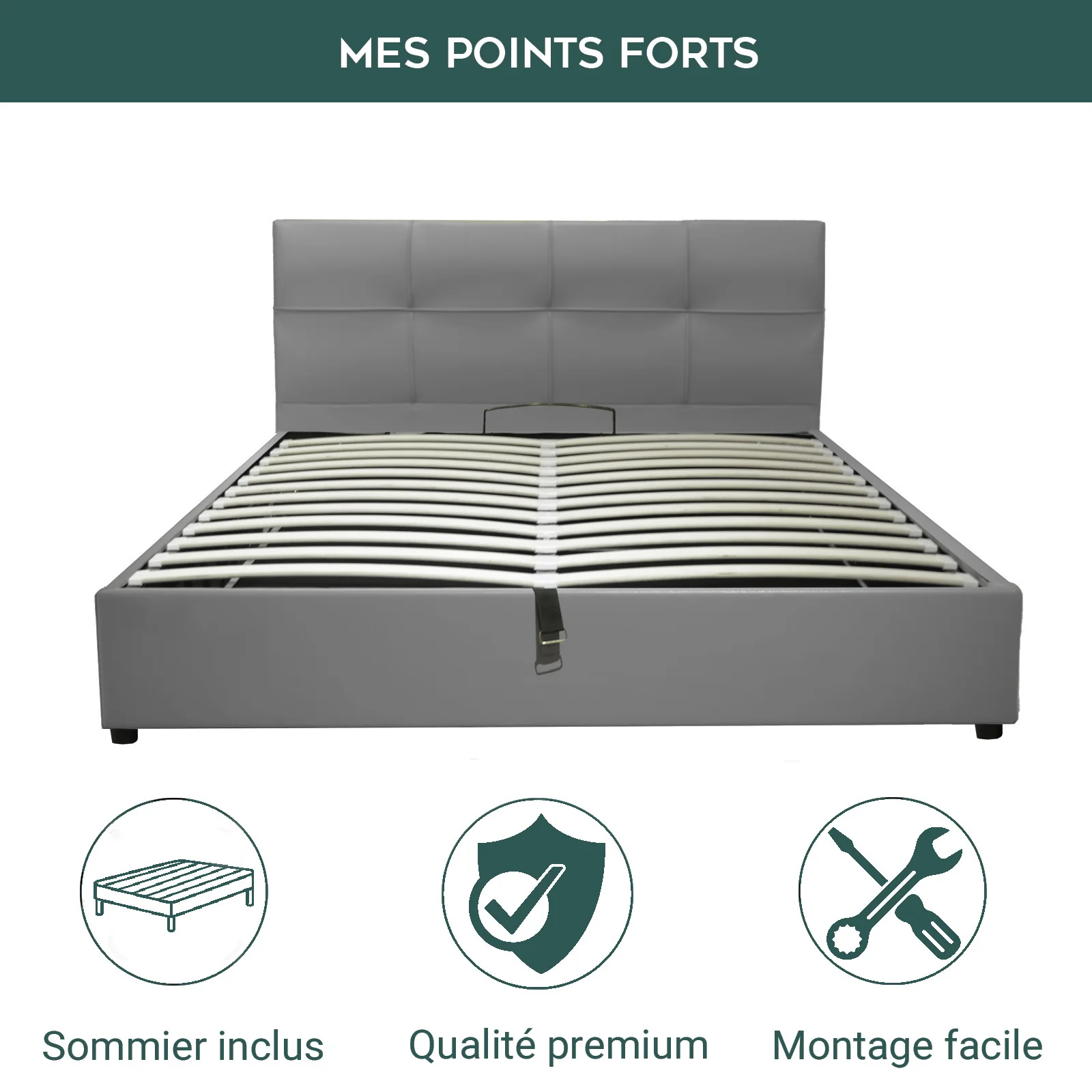 Lit grand coffre avec tête de lit capitonnée en simili cuir - Collection VariLuxe - Image 20