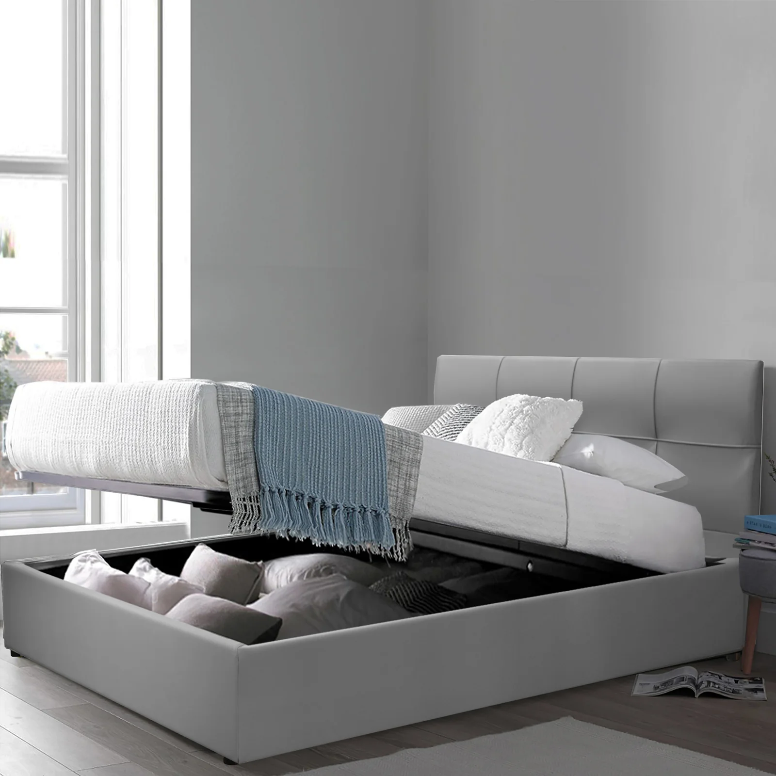 Lit grand coffre avec tête de lit capitonnée en simili cuir - Collection VariLuxe - Image 21