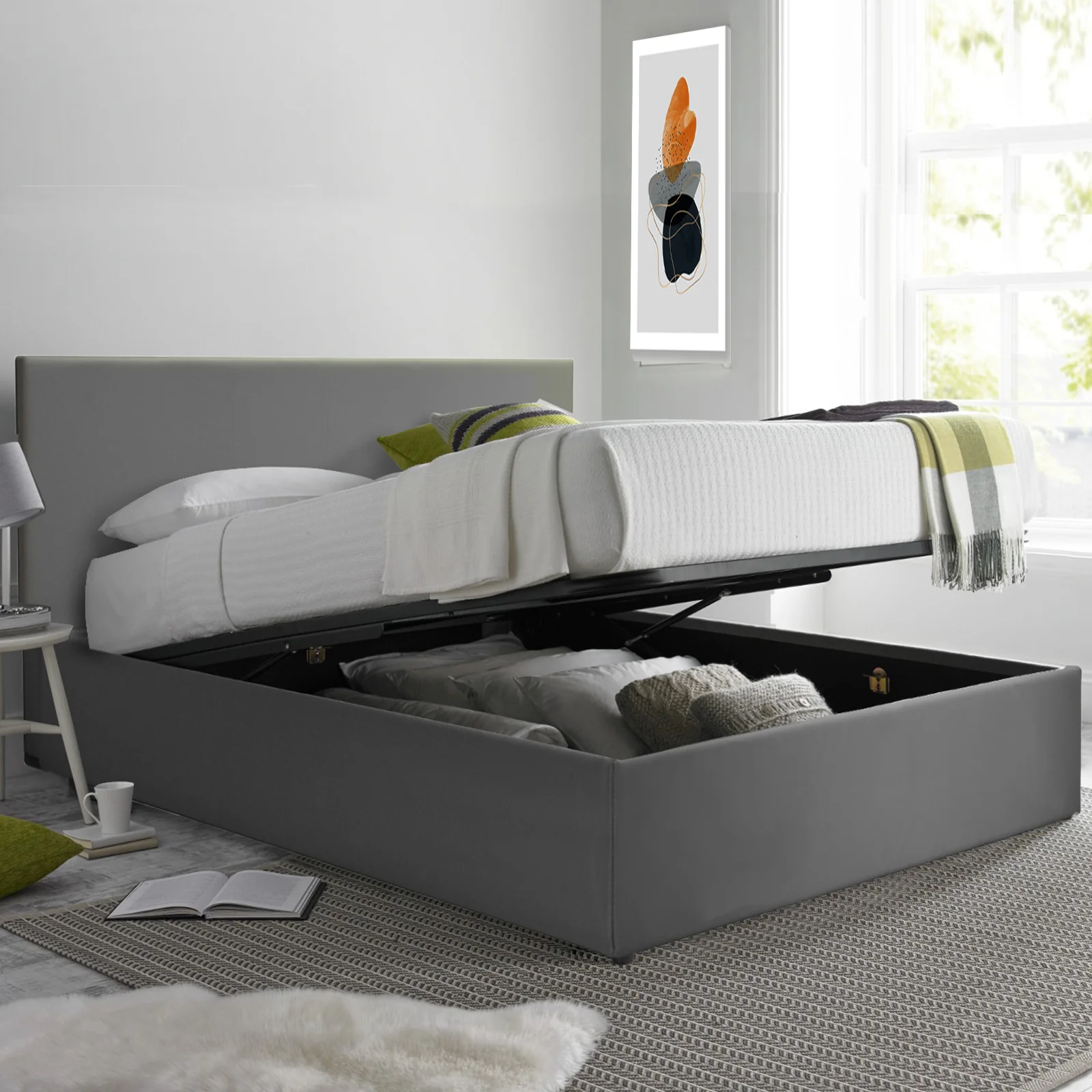 Lit grand coffre avec tête de lit capitonnée en simili cuir - Collection VariLuxe - Image 35