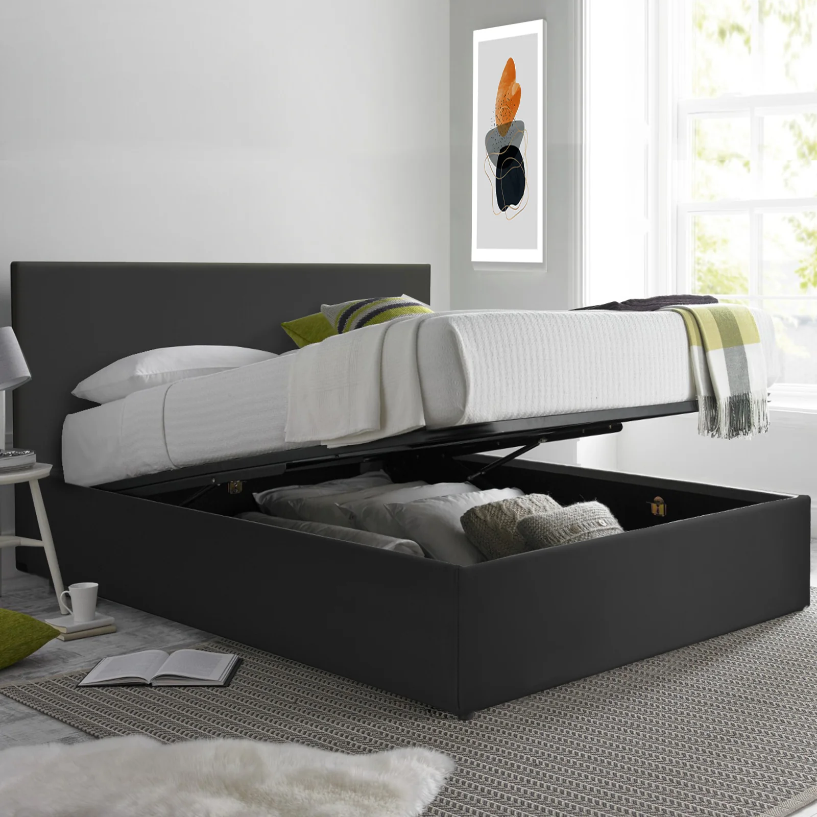Lit grand coffre avec tête de lit capitonnée en simili cuir - Collection VariLuxe - Image 38