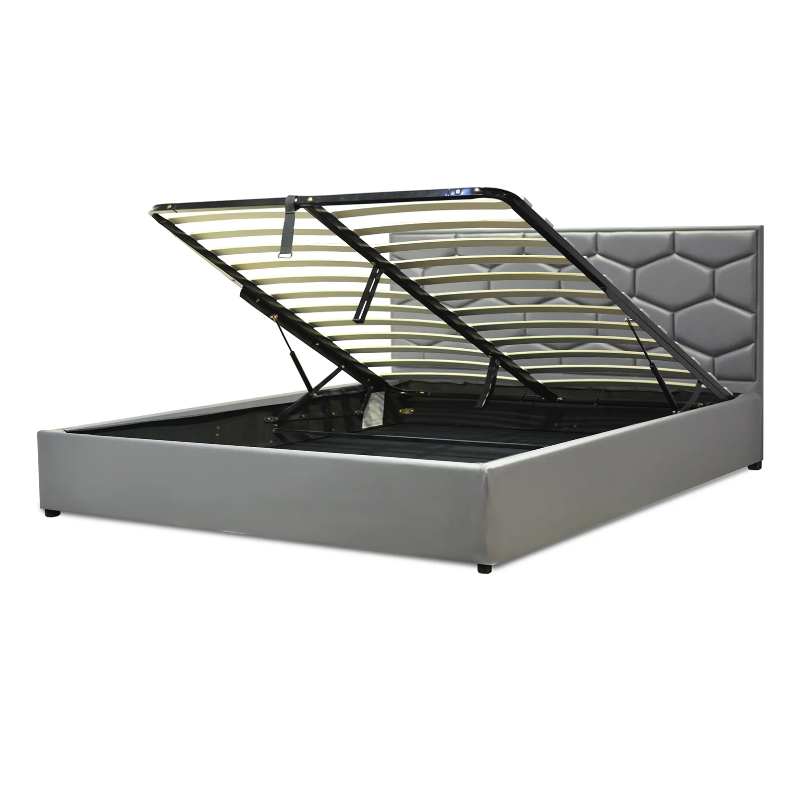 Lit grand coffre avec tête de lit capitonnée en simili cuir - Collection VariLuxe - Image 4