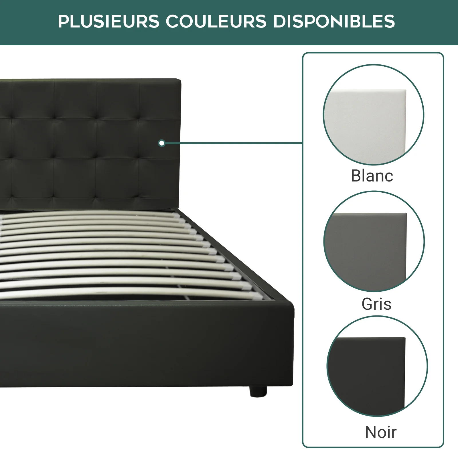 Lit grand coffre avec tête de lit capitonnée en simili cuir - Collection VariLuxe - Image 46