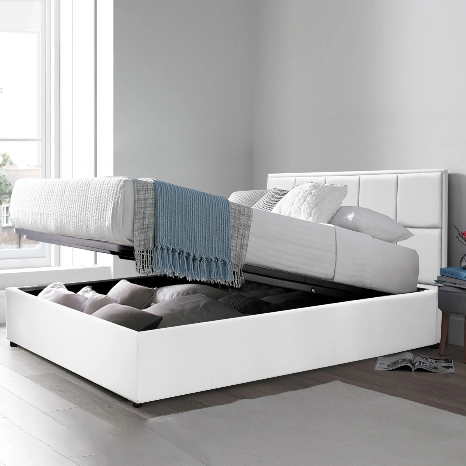 Lit grand coffre avec tête de lit capitonnée en simili cuir - Collection VariLuxe - Image 61