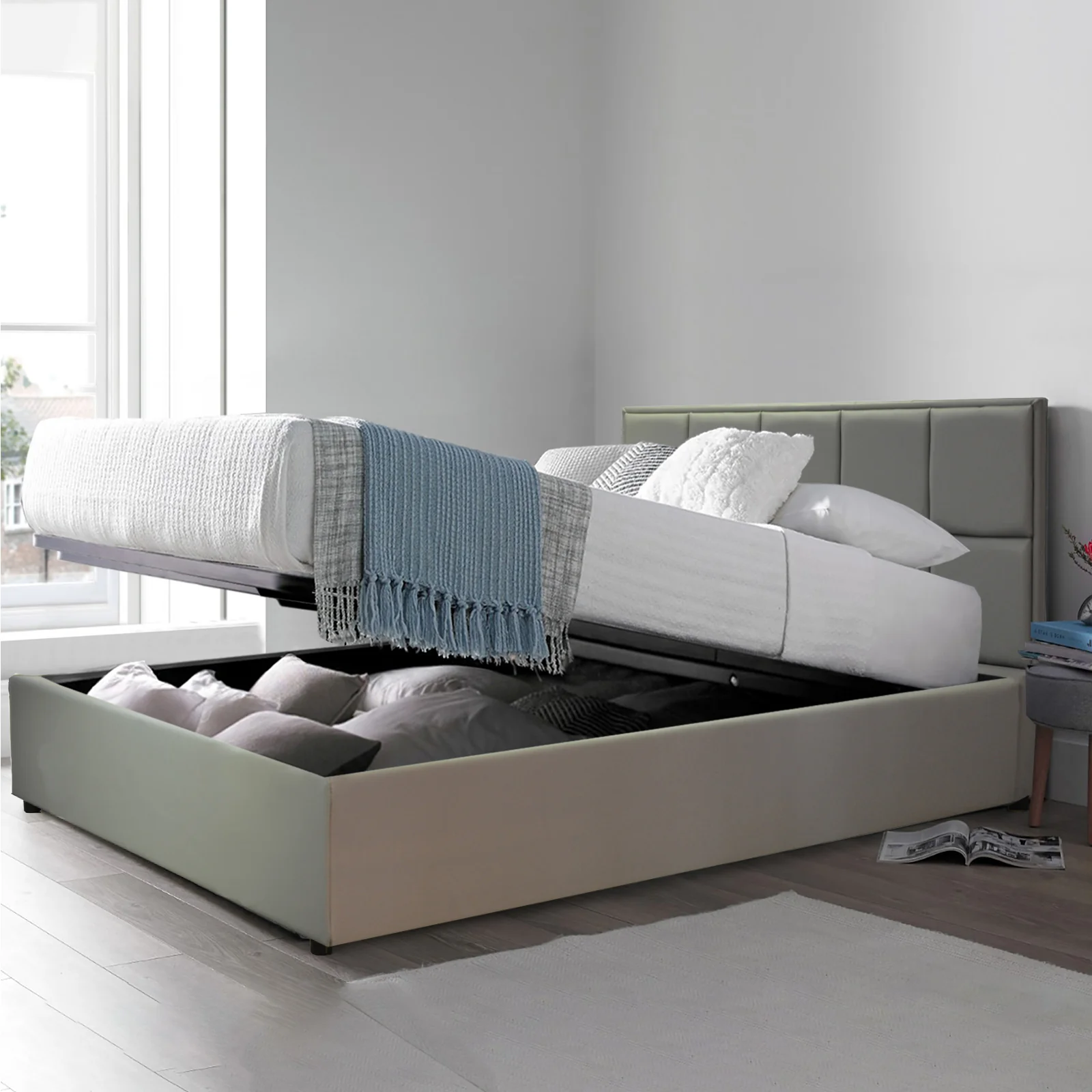 Lit grand coffre avec tête de lit capitonnée en simili cuir - Collection VariLuxe - Image 67