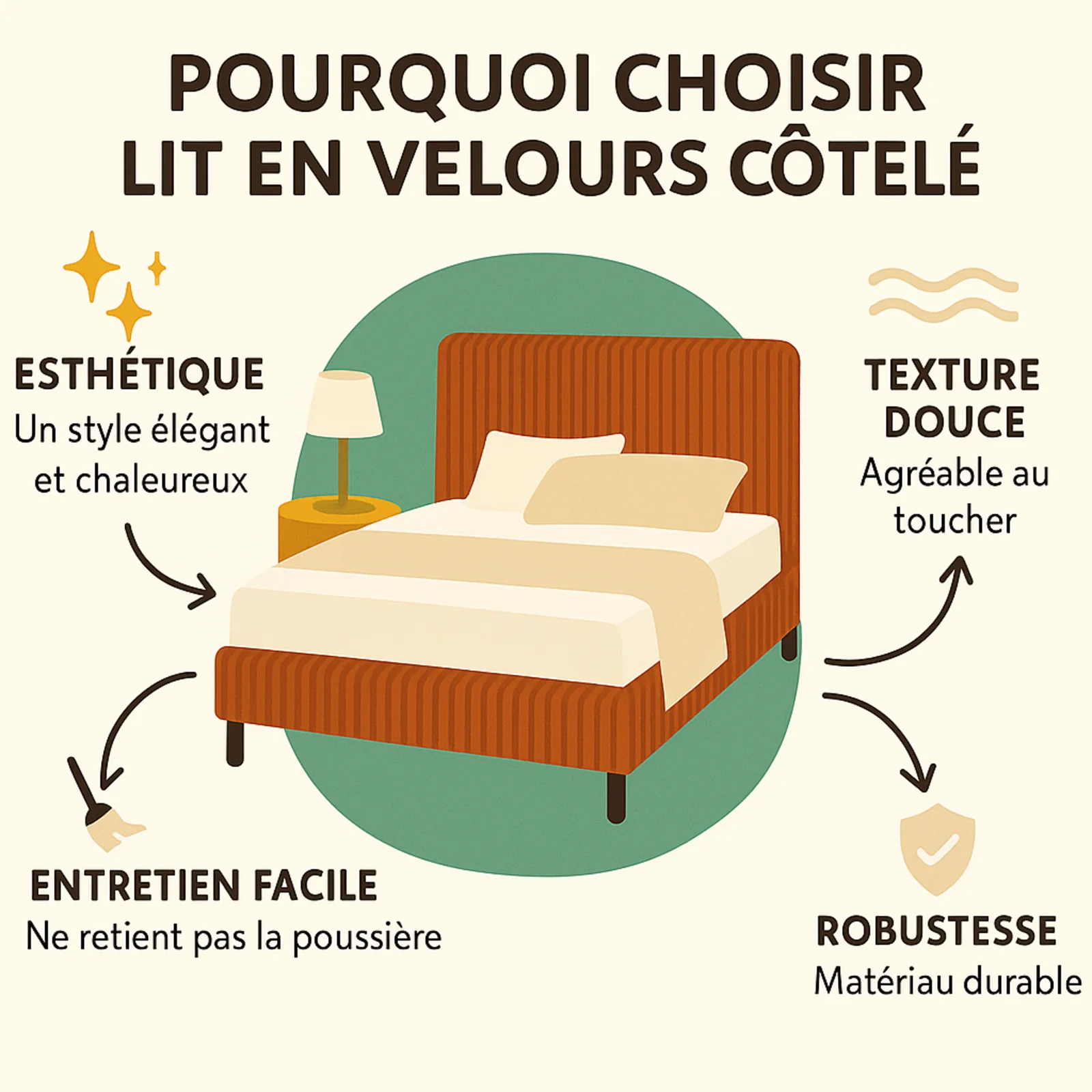 Lit velours côtelé, tête de lit, sommier à lattes bois - Collection Prince - Image 16
