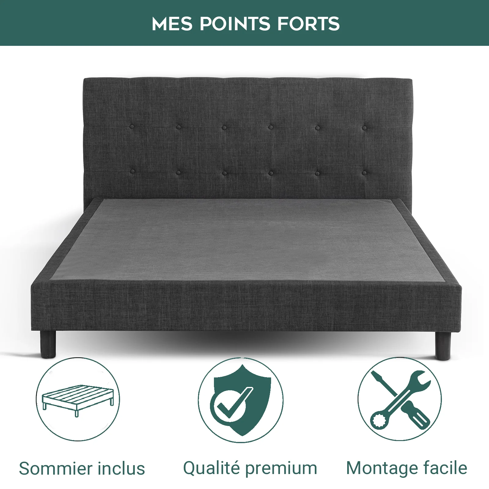 Lit capitonné moderne en tissu avec sommier - Collection Majestic - Image 11