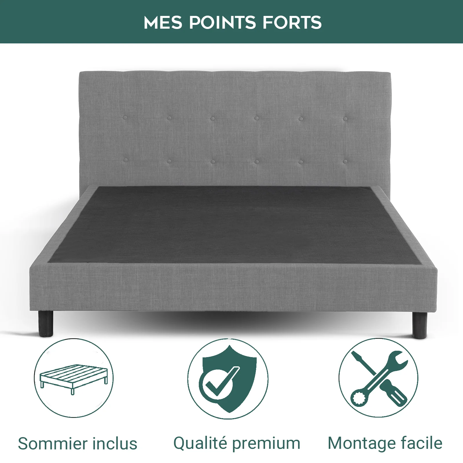 Lit capitonné moderne en tissu avec sommier - Collection Majestic - Image 4