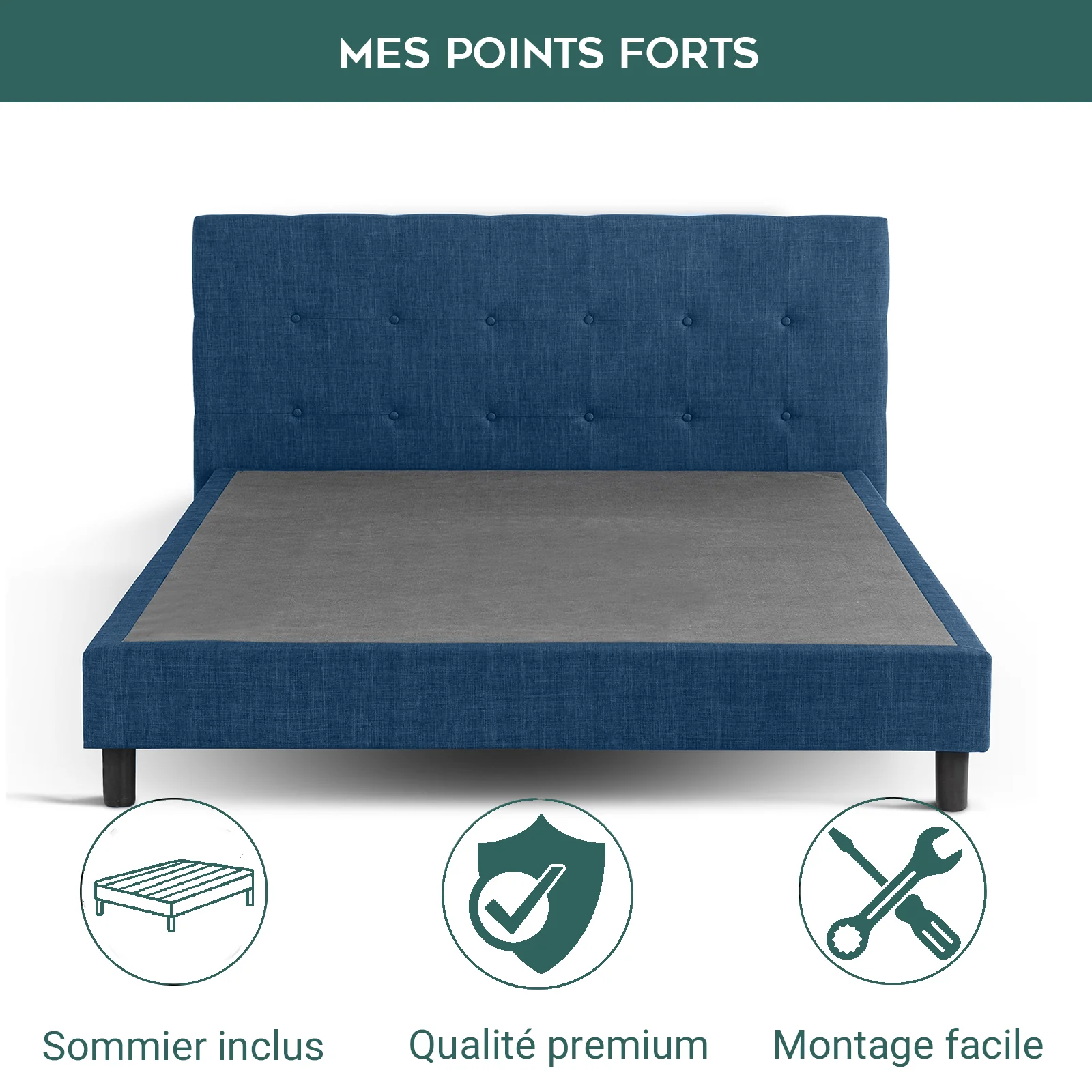 Lit capitonné moderne en tissu avec sommier - Collection Majestic - Image 7