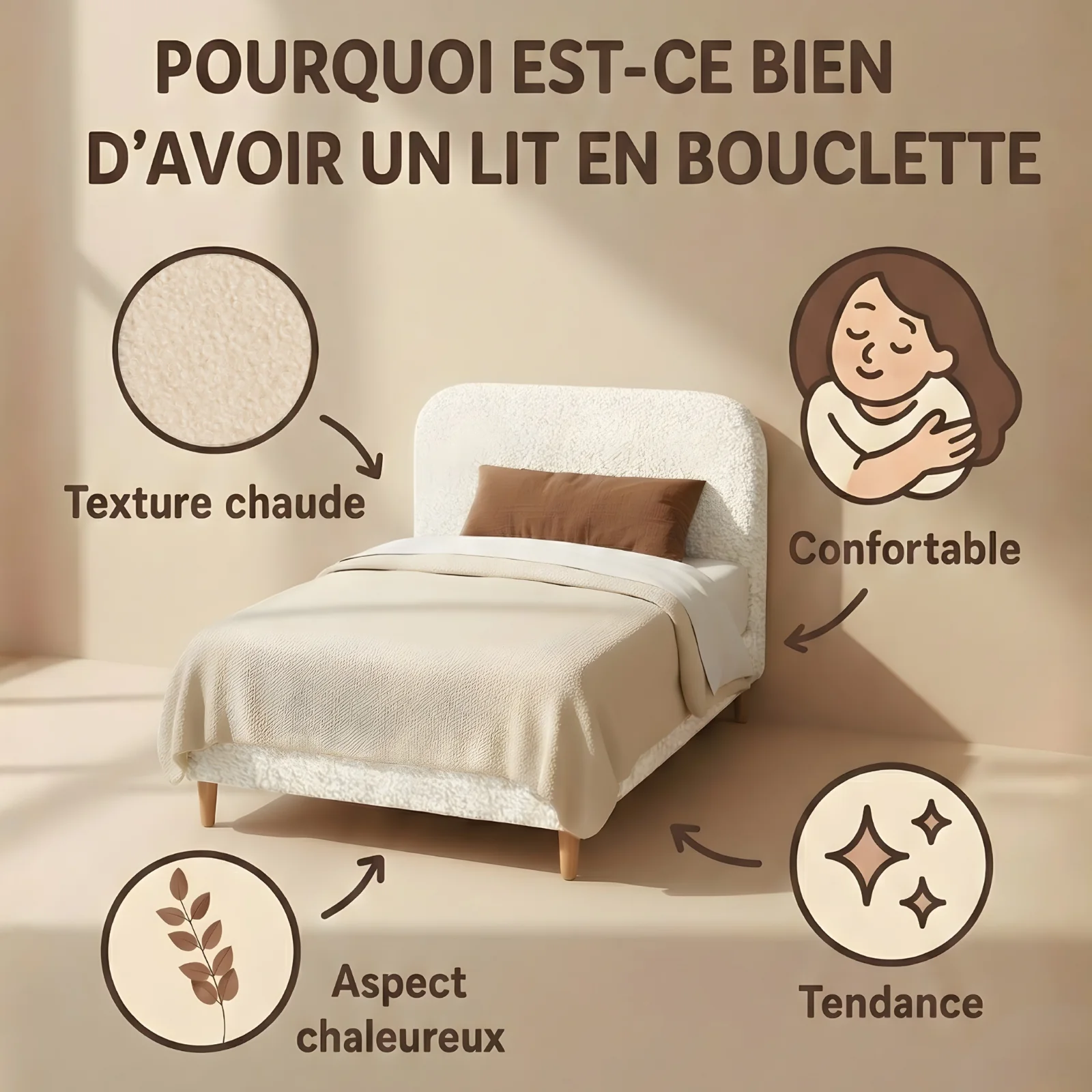 Lit bouclette, tête de lit, sommier à lattes bois - Collection Prince - Image 14