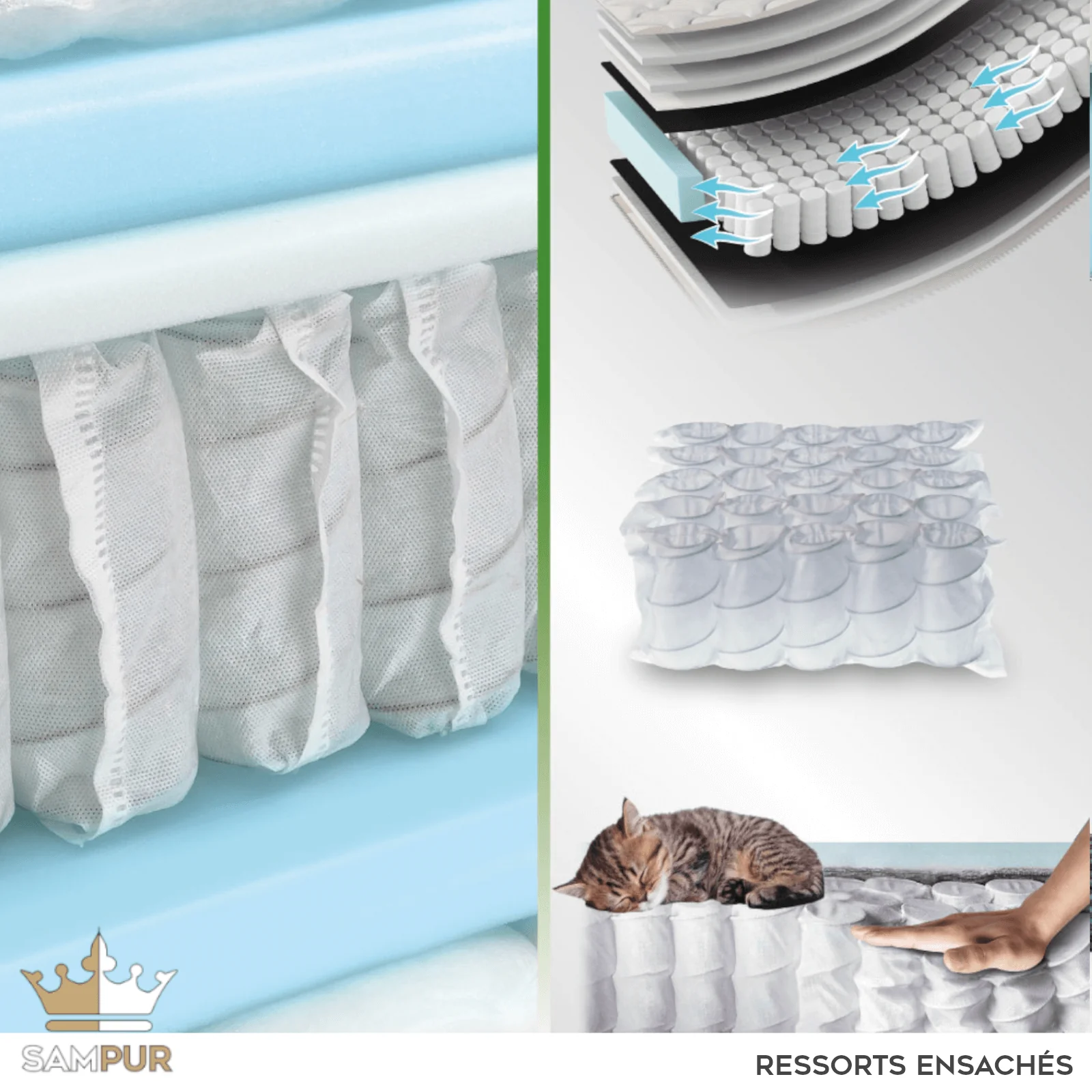 Matelas mémoire de forme et ressorts ensachés 3 zones - Collection Black Diamond - Image 6