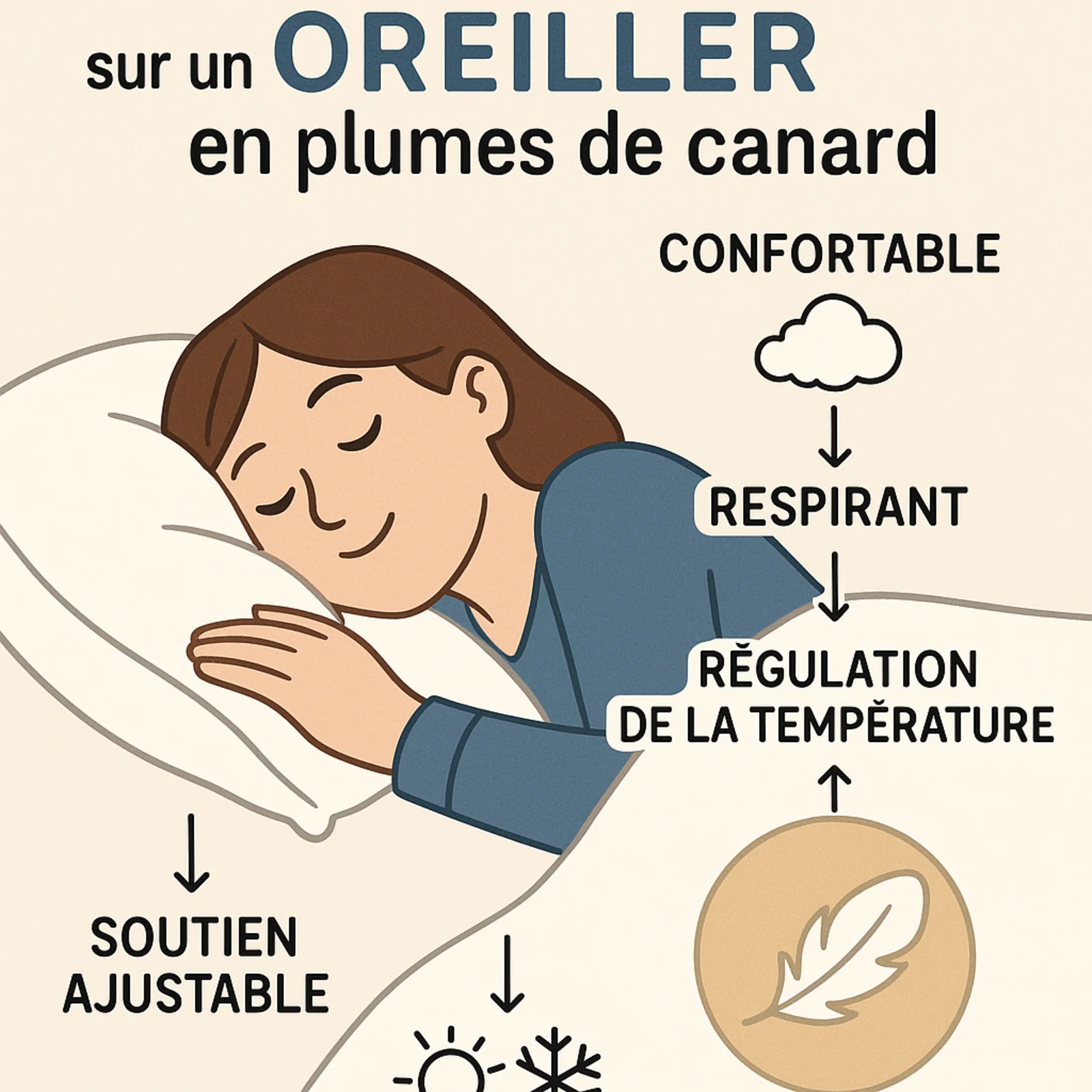 Oreiller plume de canard, coutil coton, ergonomique - Collection Luxe - Image 6