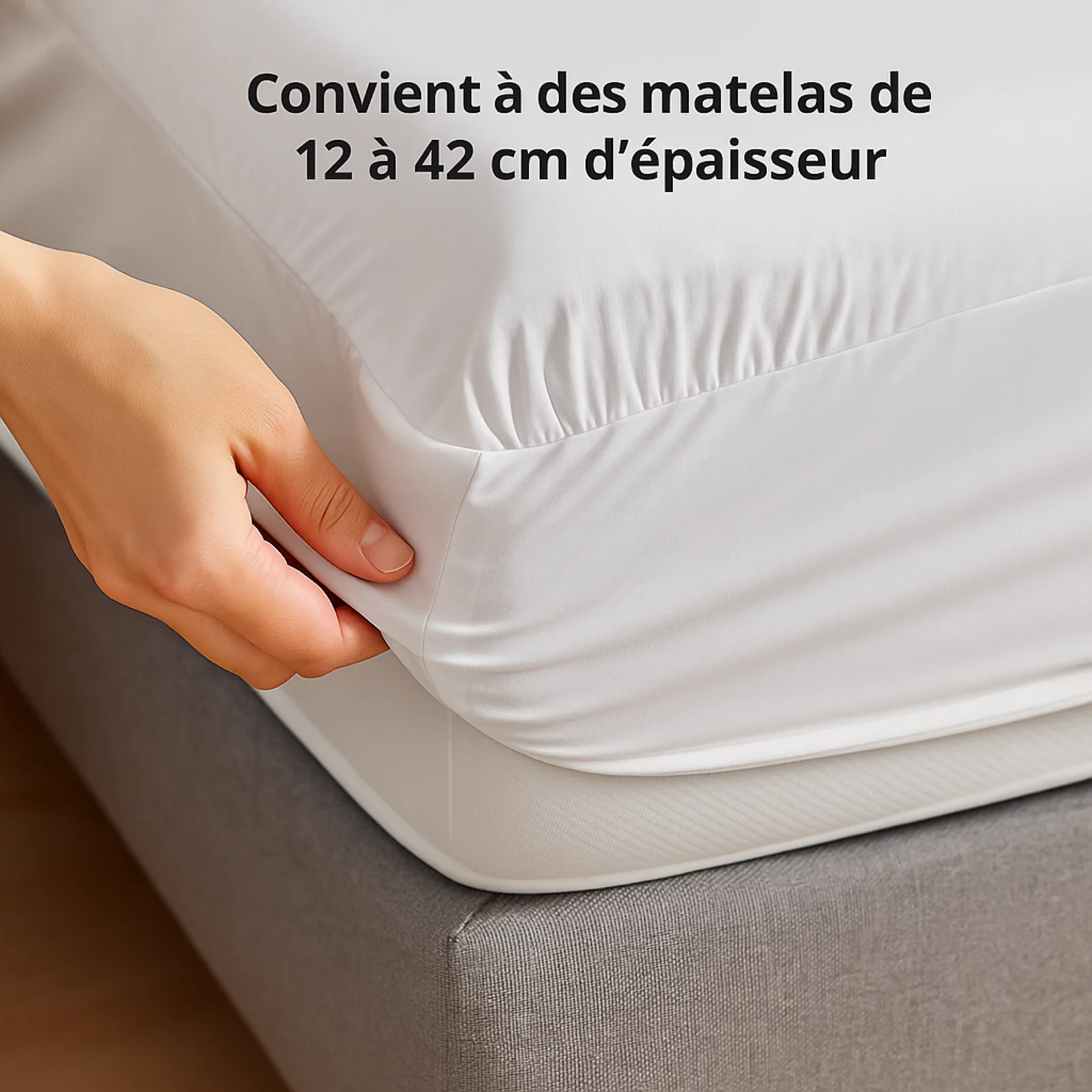 Drap housse coton élastique, confortable, blanc naturel - Collection Unie - Image 3