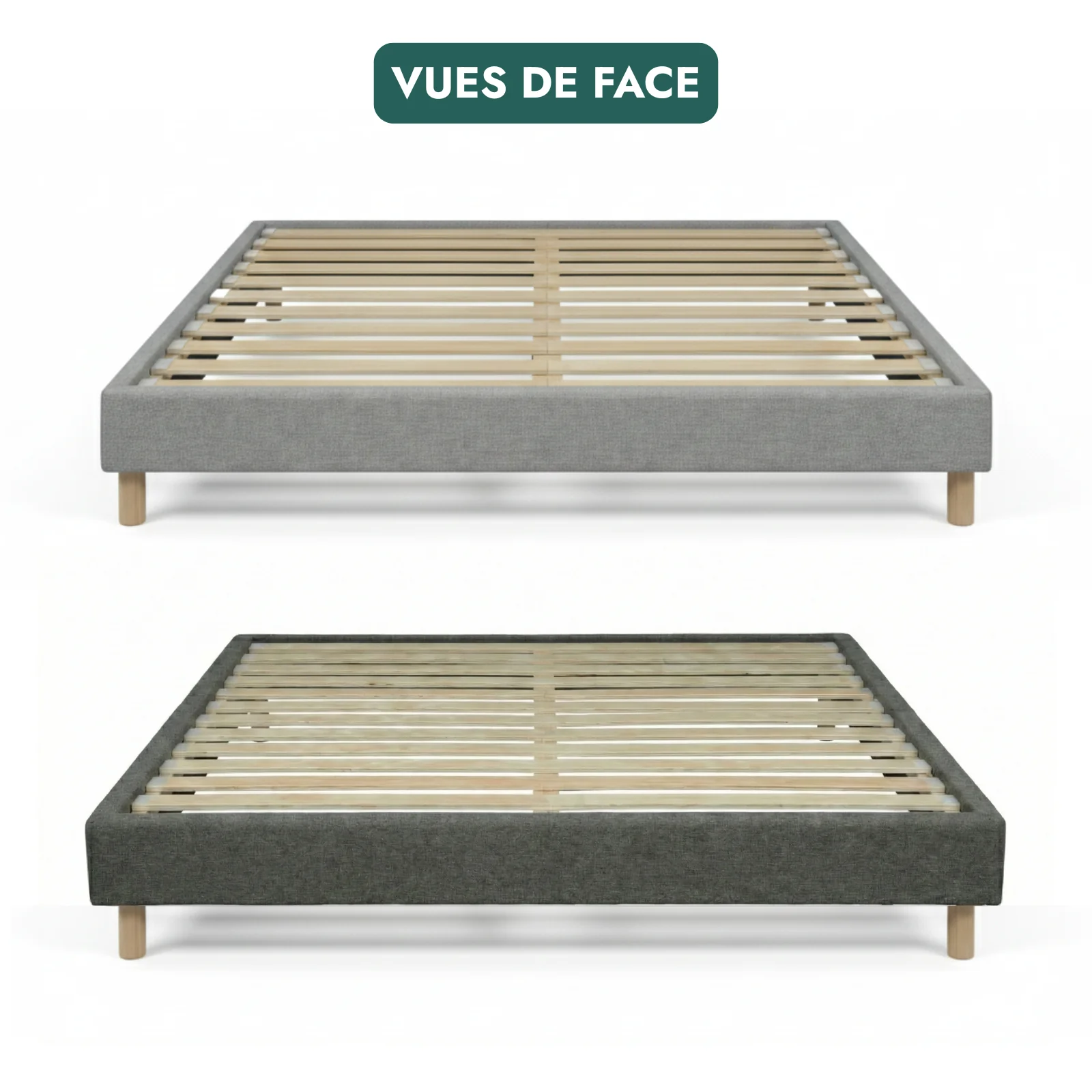Sommier tissu, cadre de lit, pieds bois, maintien bassin - Collection Deco - Image 8