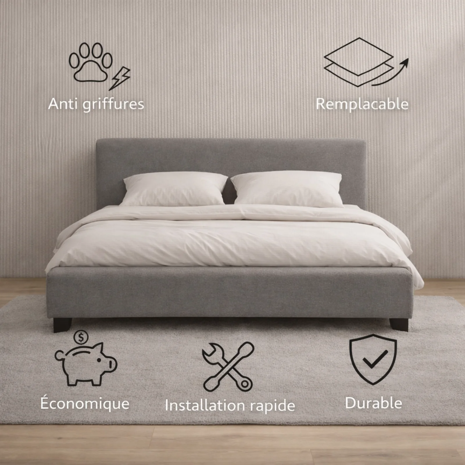 Housse de tête de lit tissu gris clair - Image 2