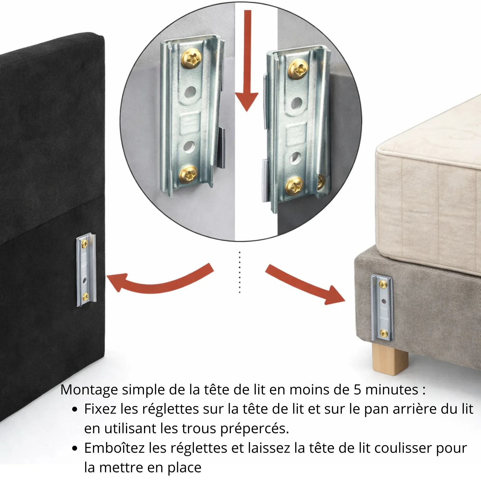 Tête de lit avec housse bouclette grise - Image 3