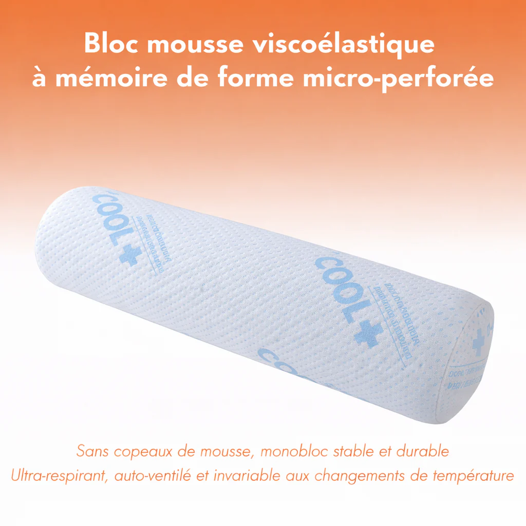Traversin rafraichissant mémoire de forme, déhoussable, micro-perforé - Collection Frais - Image 3